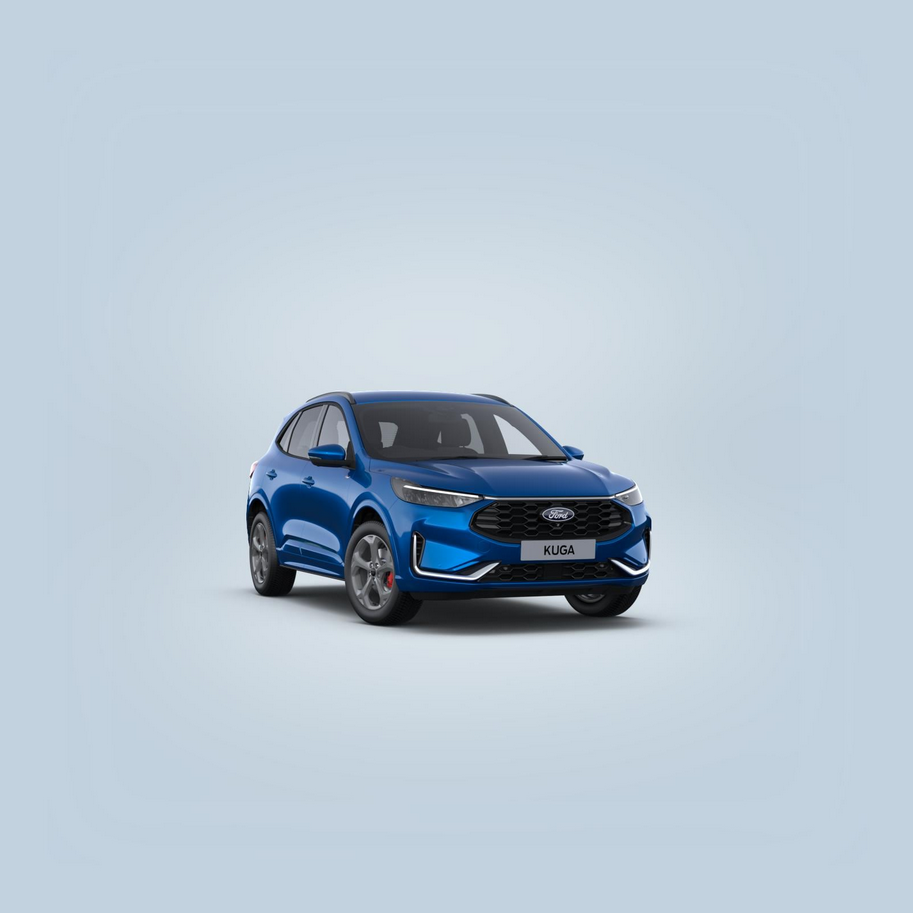 Ford Kuga PHEV ST-Line front angled in desert island blue